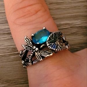 Sterling Silver Blue Topaz Dragonfly Ring
